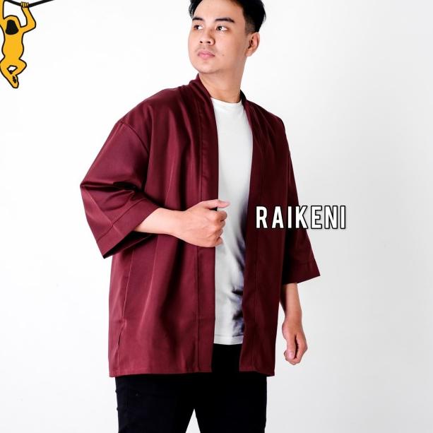 Kimono Pria Merah Maroon | Outer Pria | Jaket Pria | Cardigan Pria
