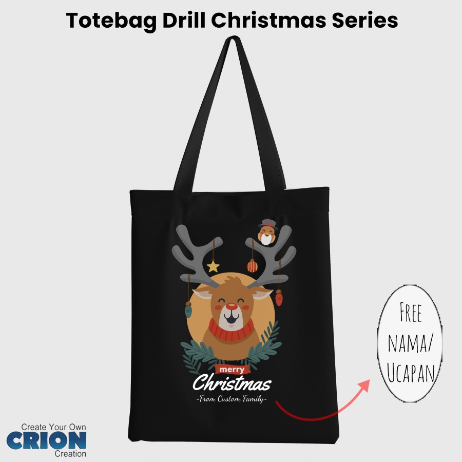 Totebag Christmas Natal Bisa Custom Tulisan/Ucapan untuk hampers crion