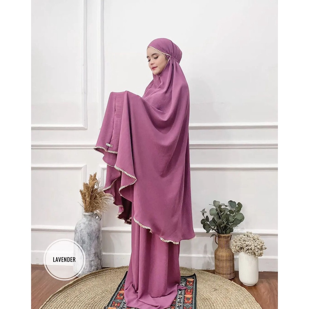 Mukena Dewasa Renda 2 in 1 Crincle Premium Polos Jumbo Warna ( Mocca, Abu, Maroon,Taro, Army, Putih, Lavender, Navy, Hitam, Dusty Pink, Mustard) Sakura