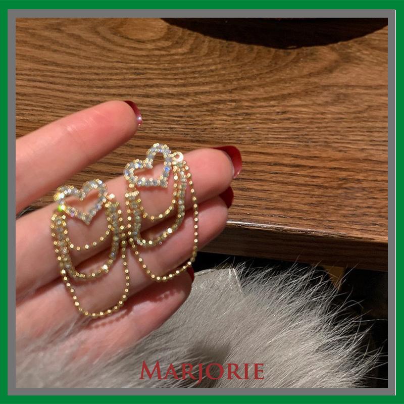 Anting rumbai Korea Rhinestone Berbentuk Hati Earrings Anting Tindik Perhiasan Wanita Fashion Murah Hadiah Perhiasan-MJD