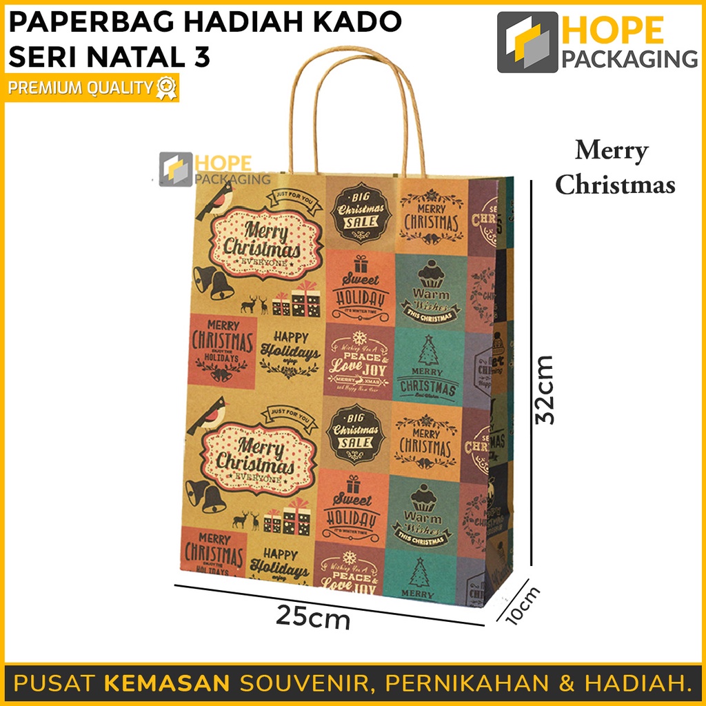 PaperBag Hadiah / Kado Natal ( Seri 3 ) / Paper bag Putih dan Motif Vintage