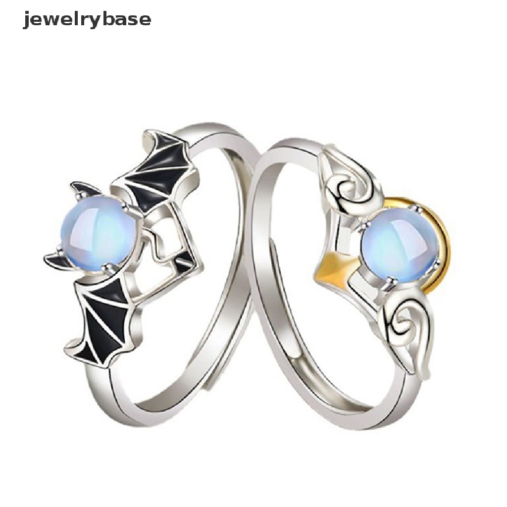 Cincin Moonstone Model Terbuka Dapat Disesuaikan Desain Angel Demon Untuk Pria Dan Wanita