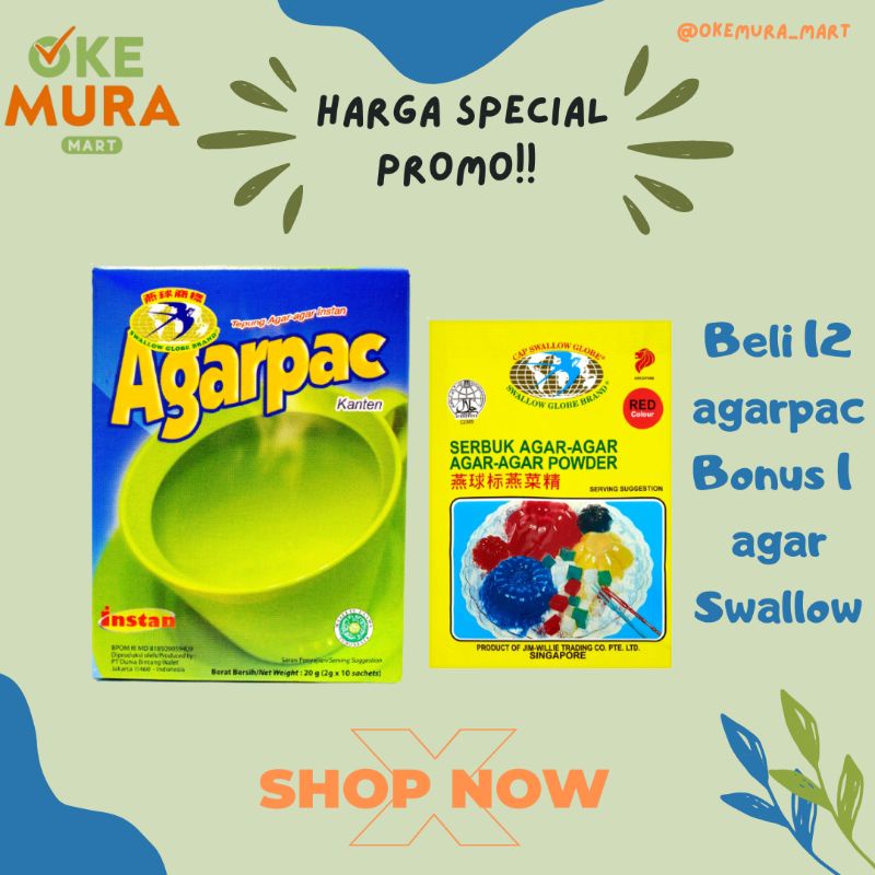 

PROMO HARGA SPECIAL AGARPAC BONUS AGAR SWALLOW EDISI TERBATAS/ 12 PACK