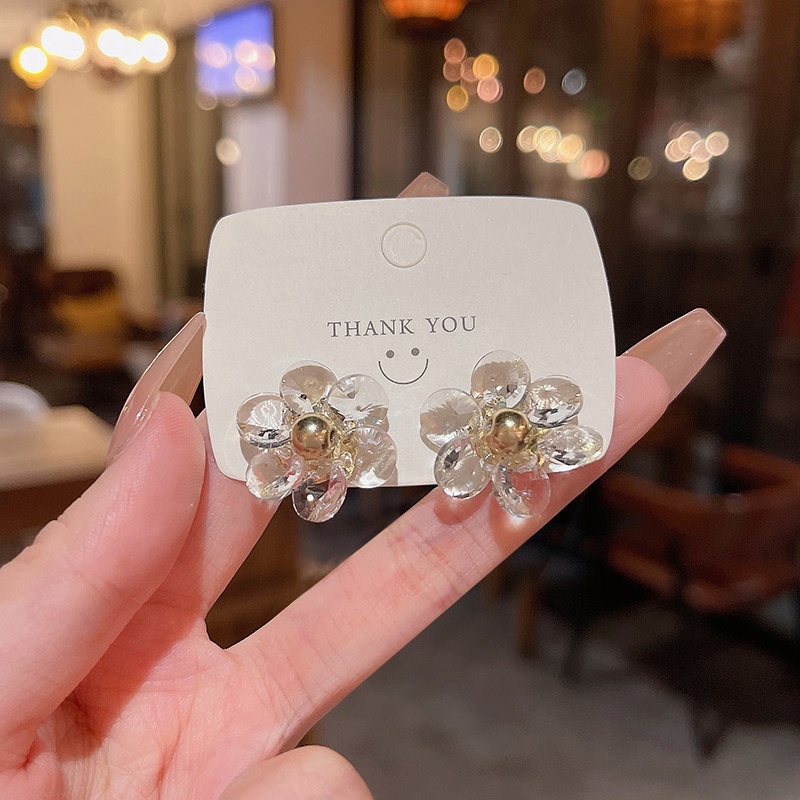 Anting Tusuk Sterling silver 925 Desain Bunga Hias Kristal Berlian Imitasi Mewah Untuk Wanita