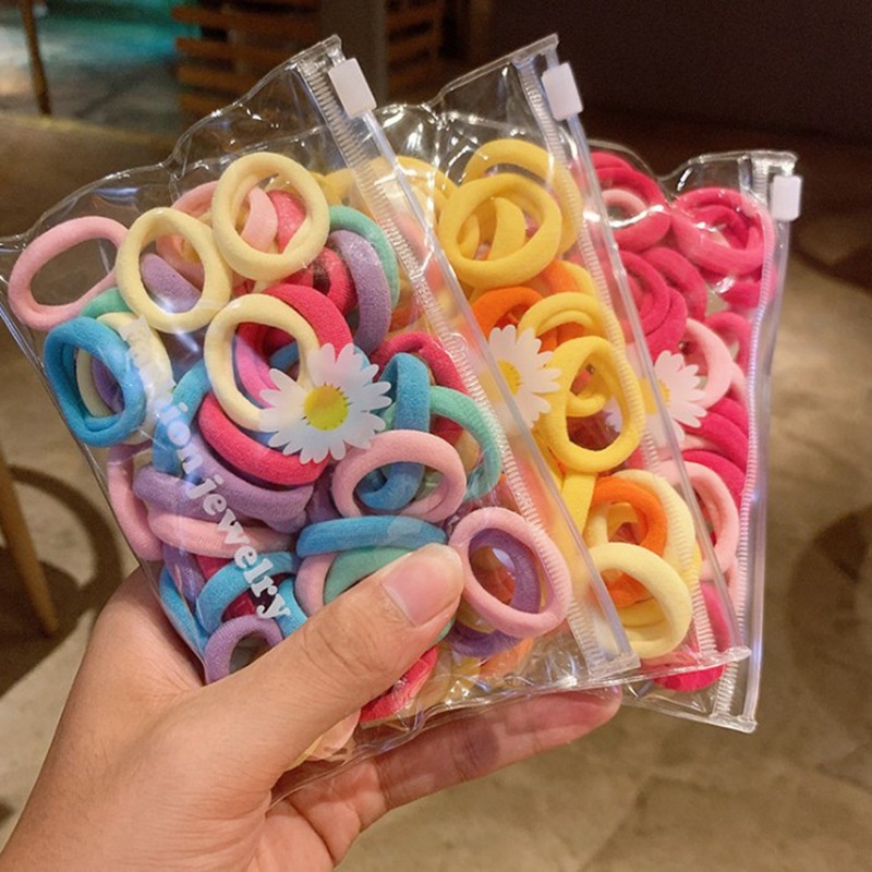 (ISI 50) - Ikat Rambut Donut Anak Perempuan / GRATIS POUCH Kunciran Karet Lucu Anak Perempuan Mainan Hadiah Import Bayi Kiosbalitaaprillia