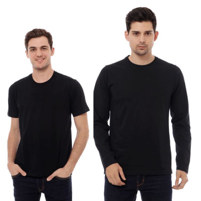 Baju kaos Polos Pria Lengan panjang dan Lengan Pendek Cotton Combed 30s original warna Hitam