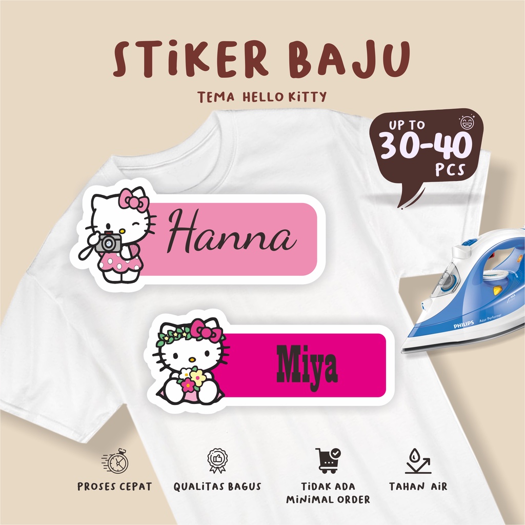 

(30-40pcs)cetak Stiker Kain/murah Label/ Baju Nama Anak tema HELLO KITTY / Sablon Setrika Name /Label Sticker Iron on sticker a