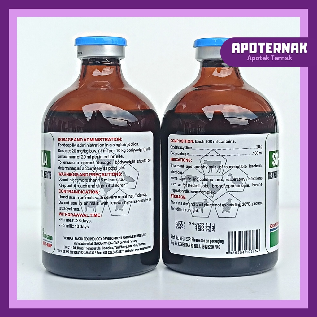 SK TETRA LA 100 ml Oxy Tetra | Obat Infeksi Pernapasan Pasteurellosis, Bronkopneumonia, Penyakit Kompleks | Mirip Oxydone Forte, Vet-Oxy LA, Limoxin LA