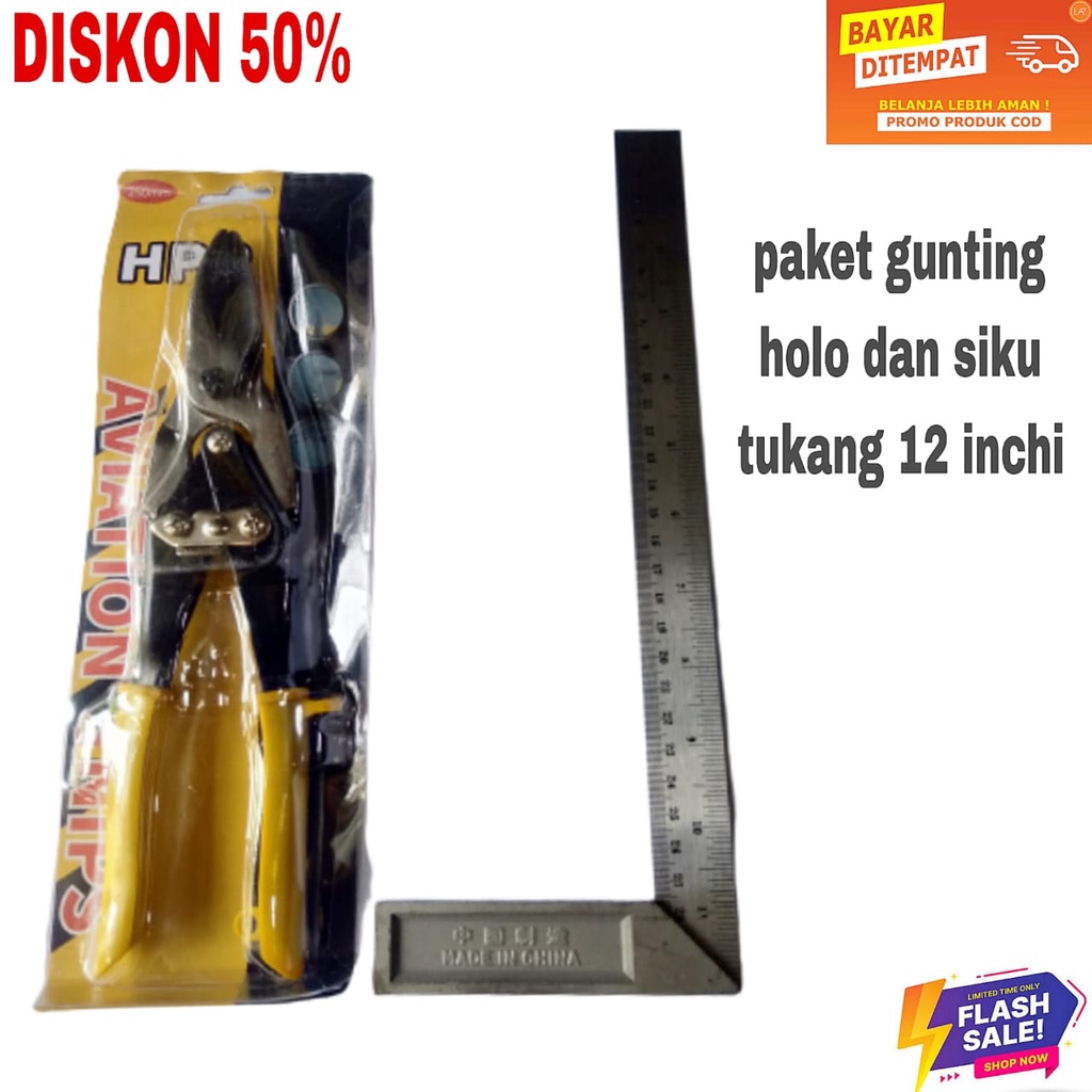 gunting holo plafon seng dan siku tukang 12inchi paket gunting hollow plafon gratis penggaris siku t