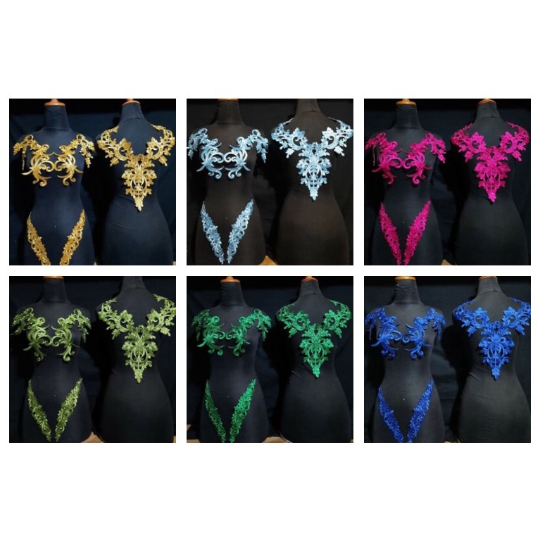 Bordir Renda Dada Tasik Coroni Lace Embroidery Tunik Brukat Gamis  Gold Silver Merah Fanta Biru Elek