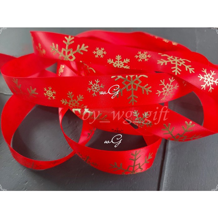 

[READY] Pita Natal Christmas - Satin - Merah / Hijau - Emboss C; Panjang 25 yd - Merah, 1 cm