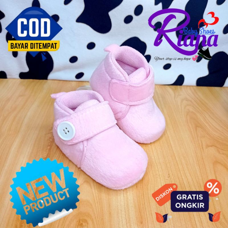 Sepatu bayi prewalker Unisex RS08 Bulu Lembut Velboa usia 5-15 Bulan