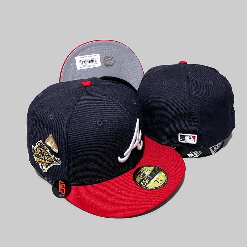 TOPI NEW ERA ORIGINAL 5950 LOGO HISTORY ATLANTA BRAVES NAVY RED