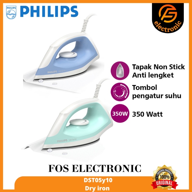 PHILIPS Dry Iron DST0510/70 - HIJAU - DST0510/20 - BIRU