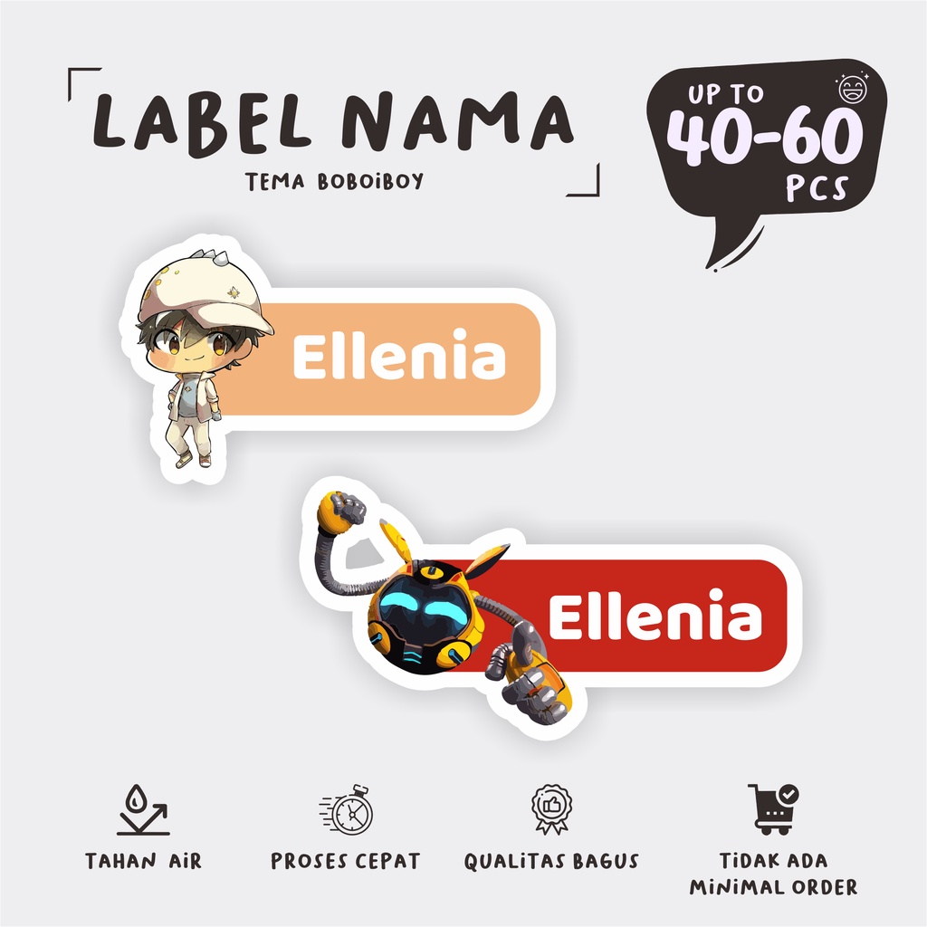 

(40 - 60 pcs) lebel nama BOIBOIBOY murah/cetak stiker waterproff/label nama/murah