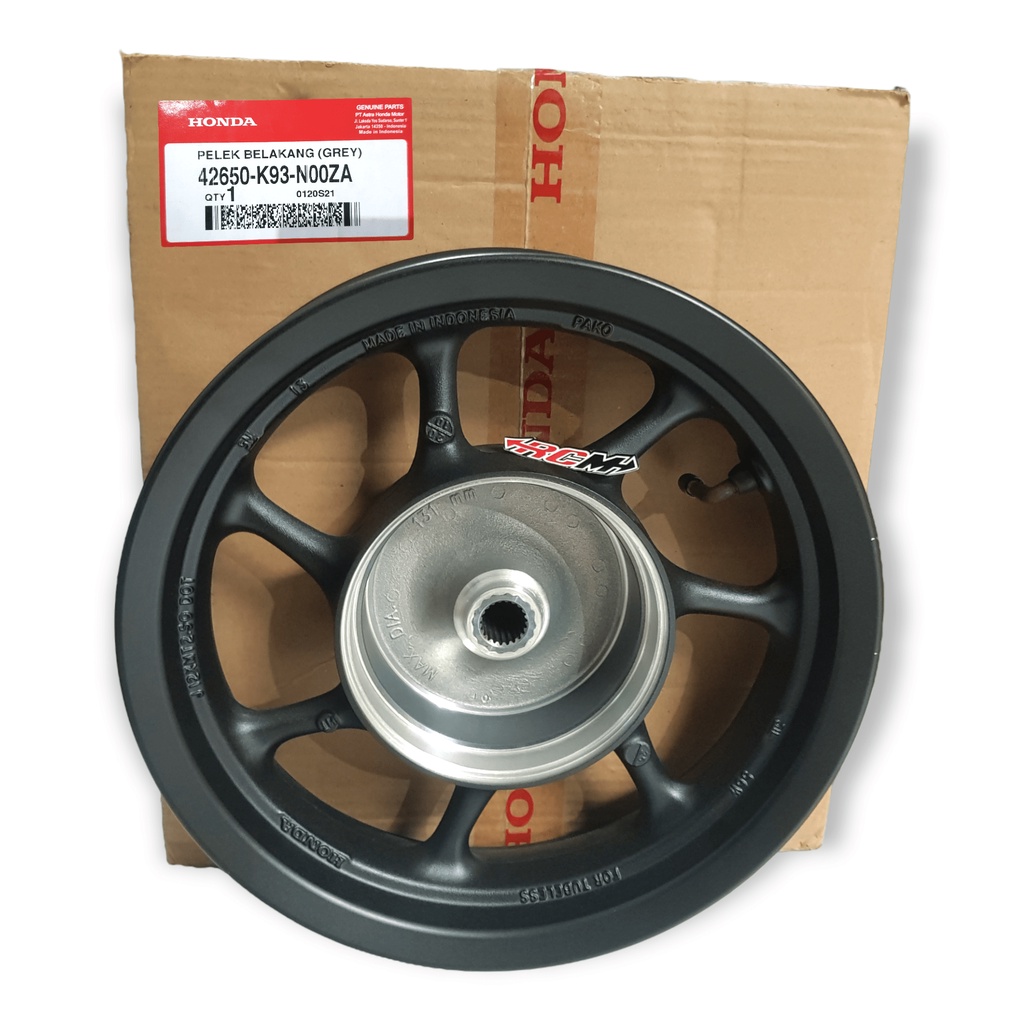 42650-K93-N00ZA VELK VELG PELEG PELEK VELEG VELEK RACING BLK BLKG BELAKANG PLUSH PLUS DOP SCOOPY FI F1 ESP K93 2017 2018 2019 RING 12 GREY GRAY JAMINAN ORIGINAL HONDA AHM HGP ASLI