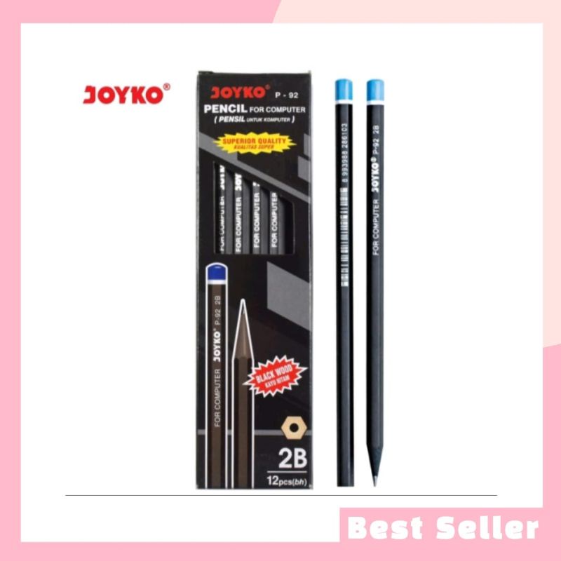 

Pensil Kayu Joyko P-92 2B Pencil For Computer Black Wood 1 Pack Isi 12 Pcs