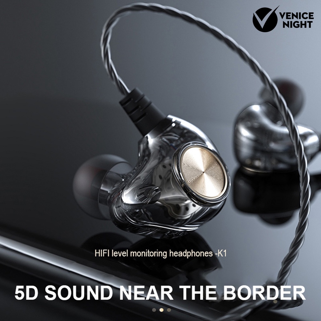 (VNEP) (Berkabel) K1 Universal 3.5mm Jack In-Ear HiFi Bass Earphone Olahraga Headset dengan Mic