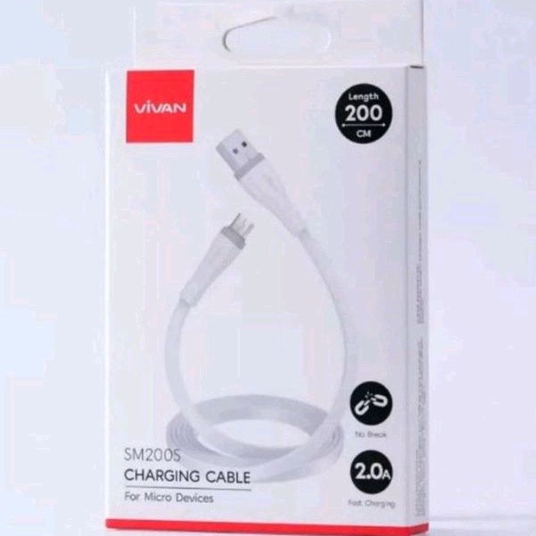 Kabel Data VIVAN SM-200s Cable Data Micro Usb 200cm Fast Charging 2A