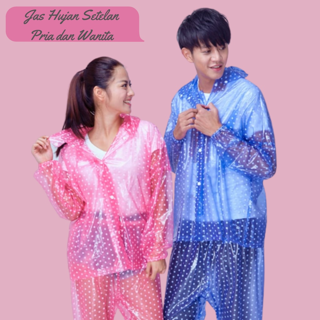 Jas Hujan Setelan Unisex Fashionable / Jas hujan Polkadot / Mantel Setelan