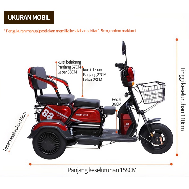 Sepeda Motor Listrik Roda 3/mobil baterai kecil roda 3/untuk orang tua /Sepeda roda tiga listrik