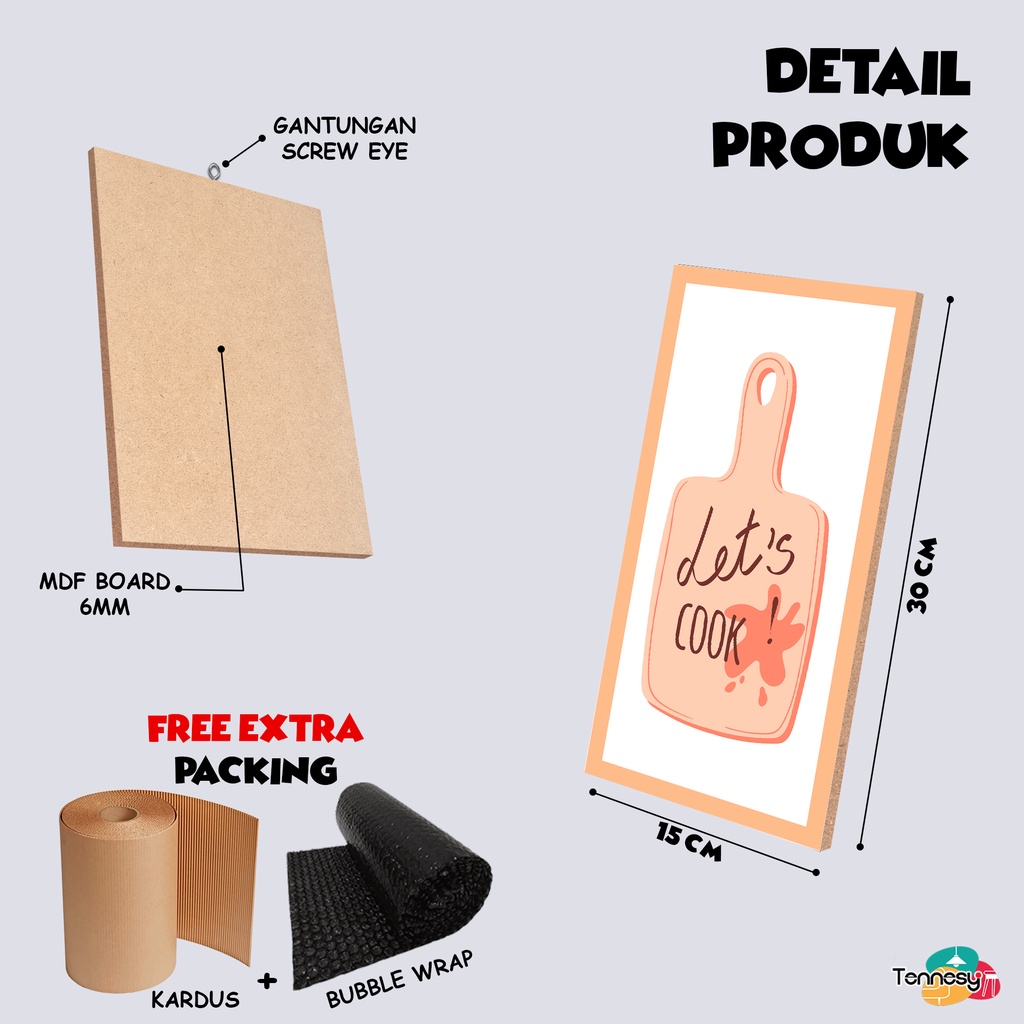 TENNESY HIASAN DINDING KITCHEN UTENSIL ALAT DAPUR WALL DECOR 15x30CM PAJANGAN KAYU POSTER DEKORASI DINDING DAPUR KAMAR TIDUR RUMAH