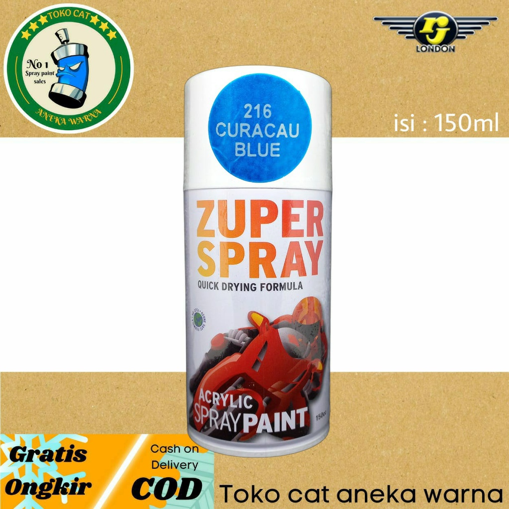 cat semprot 150cc curacau curacao blue biru zuper spray produk dari rj london spray paint pilok pilox pylox