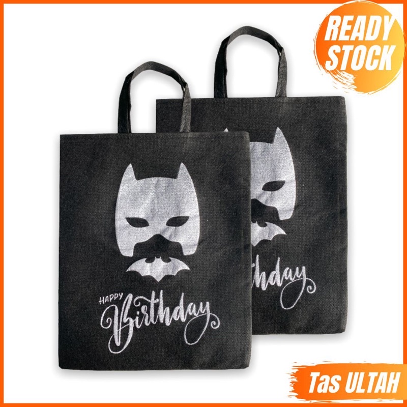 TAS SOUVENIR ULTAH ANAK  MOTIF BATMAN  HITAM GOODIE BAG SNACK ULTAH TERLARIS KEKINIAN READY SIAP KIRIM F 25x30