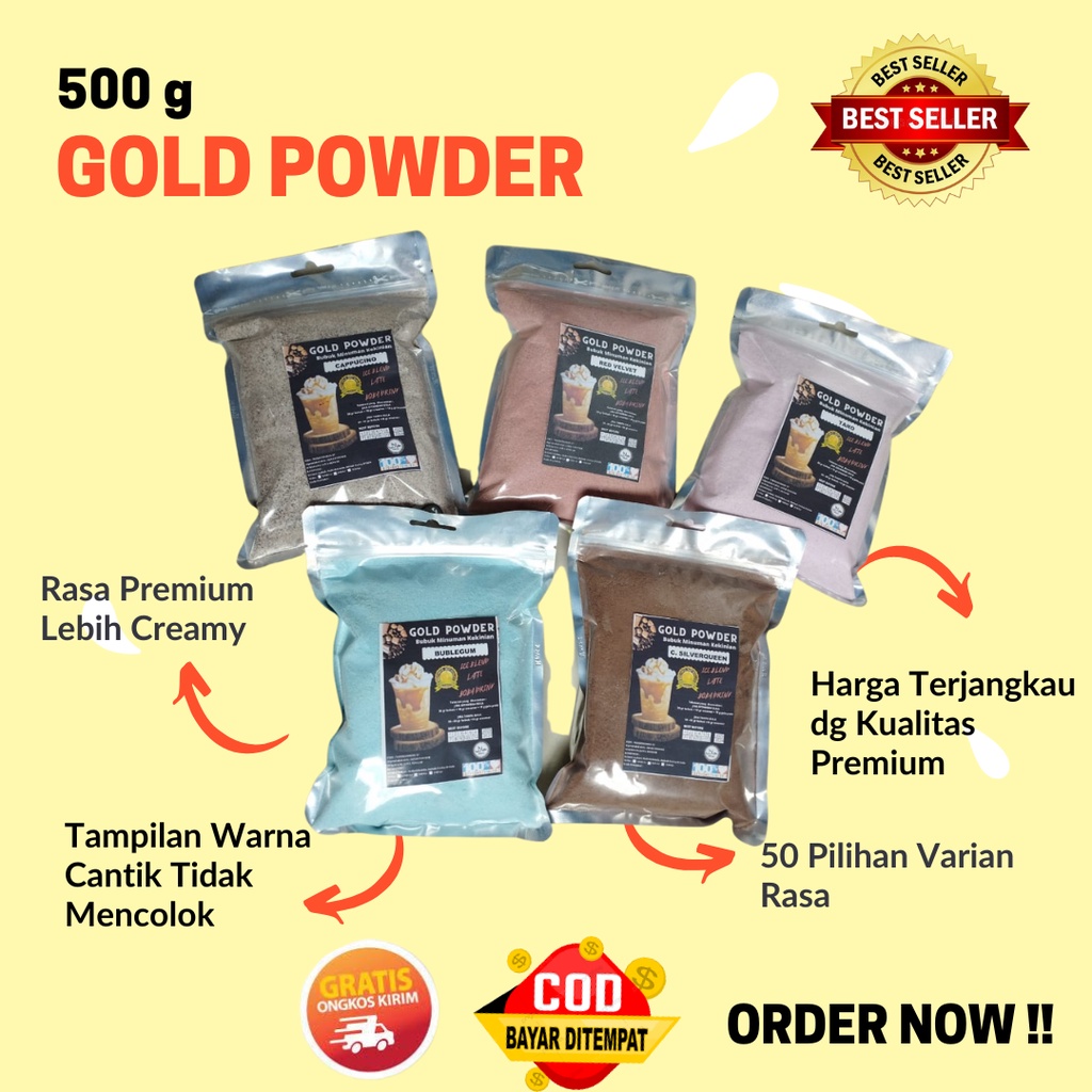 GOLD Powder 500 g bubuk minuman rasa / serbuk minuman kekinian / Boba Powder Drink / Bubuk Boba / Bubuk Aneka rasa bubuk cappucino / powder drink HALAL