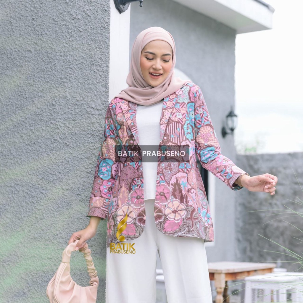 Blazer Nindia Batik Tunik Jumbo Kualitas Premium Prabuseno Batik Modern Hijab Seragam Batik Atasan Kerja Wanita