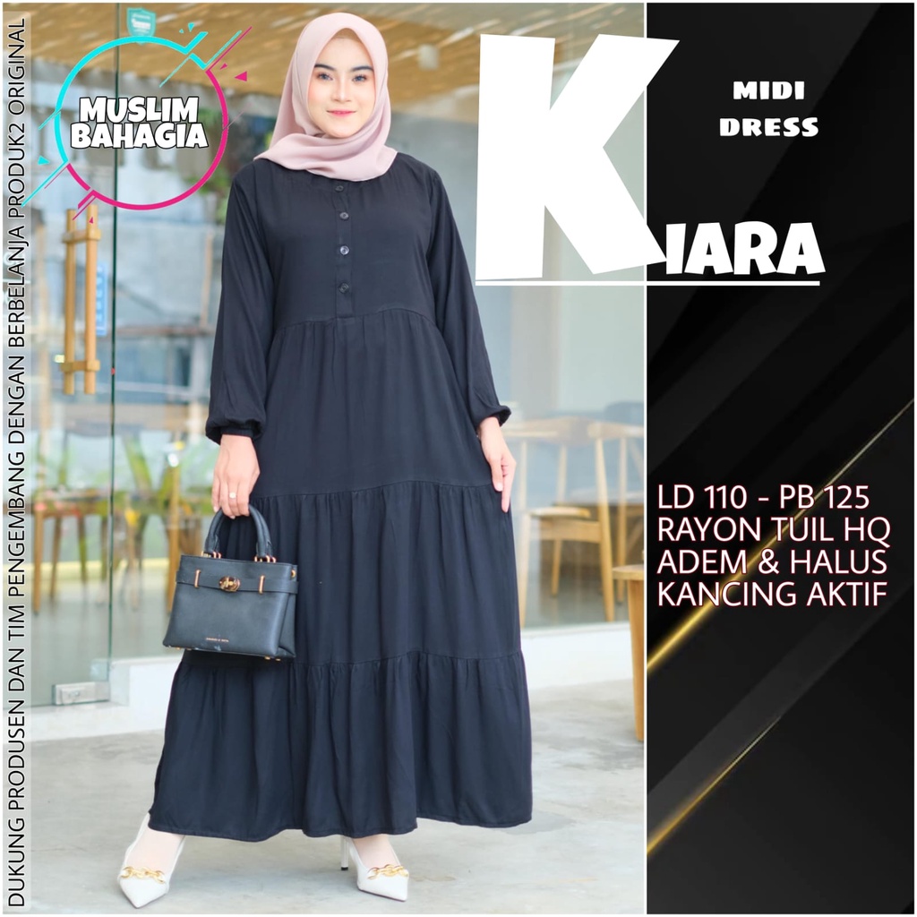 Kiara Midi Dress Katun Rayon Twill Premium Maxy Gamis Wanita BR