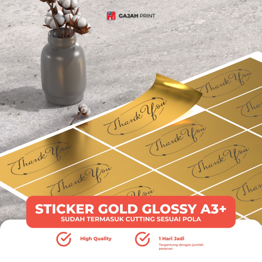 

Cetak Stiker Gold Glossy A3+ / Stiker Label emas / Stiker Gold Lembaran