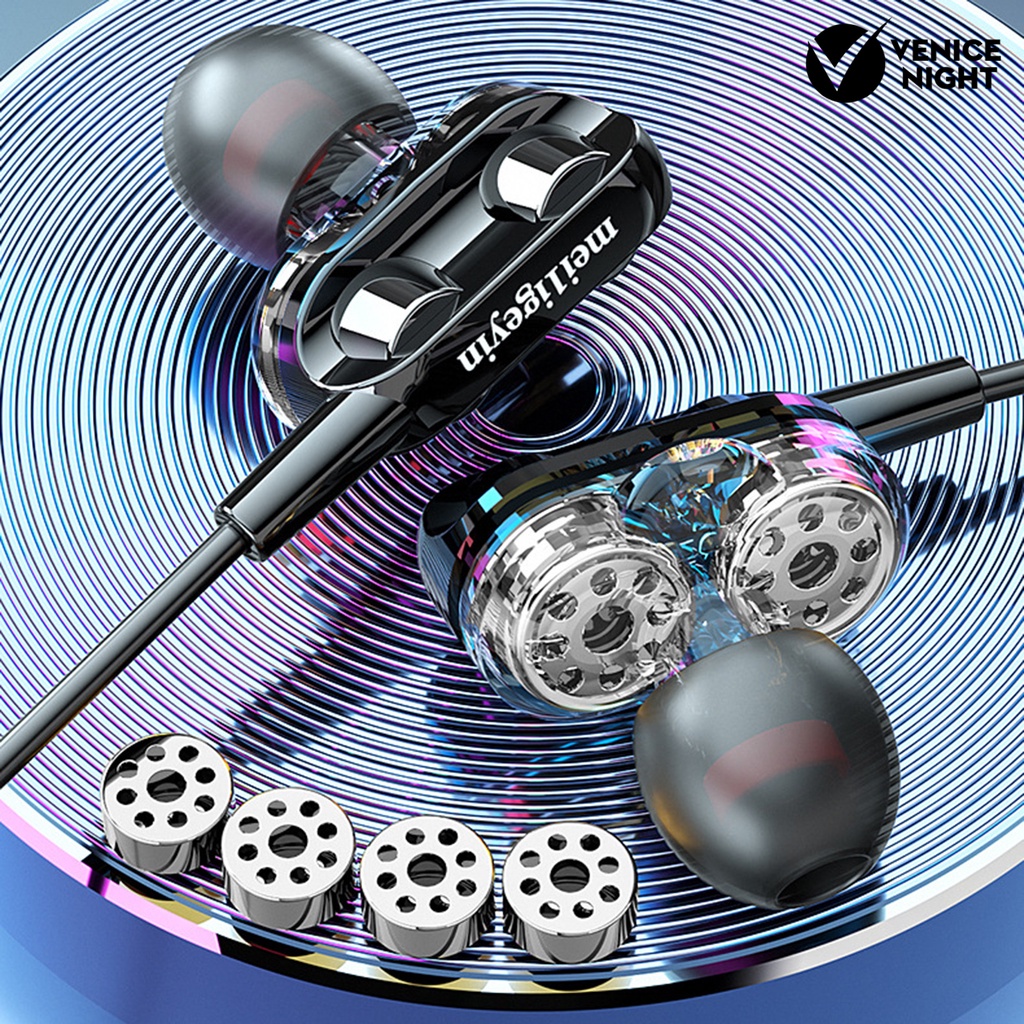 (VNEP) (Berkabel) C52 Earbud Kontrol Kawat Pengurangan Kebisingan In-Ear Metal Dual Kumparan Bergerak Delapan-inti 3.5mm Earphone untuk Game