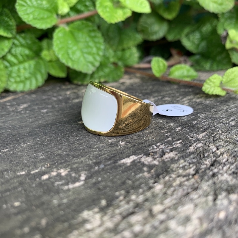 Cincin White Cat Eye Opal Ring Gold Titanium Steel High Quality