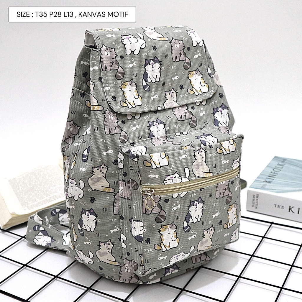 Ransel Kanvas Wanita Travel Multi-fungsional Tali Serut Ransel Siswa Campus Style banyak motif Warna-Motif 114