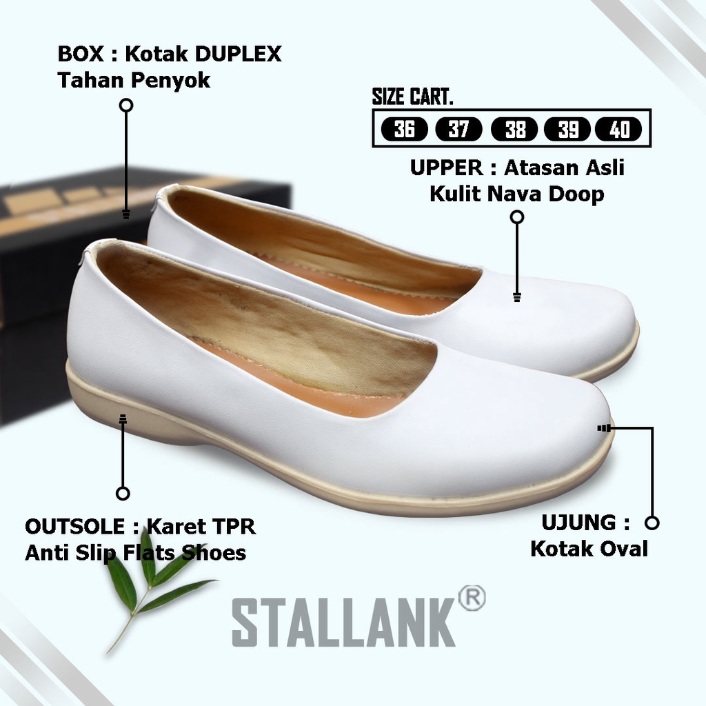 STALLANK || Sepatu Pantofel Putih Wanita Flat Asli Kulit