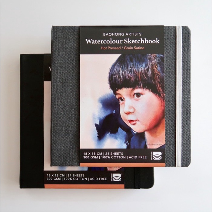 

Baohong Artist Watercolor Sketchbook 18x18cm 24 Pages 300gsm HP CP