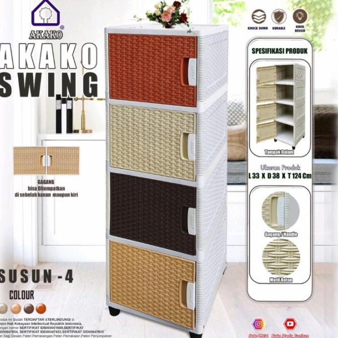 

lemari pakaian plastik 4 susun bahan kuat kokoh/rak kabinet plastik stock ready