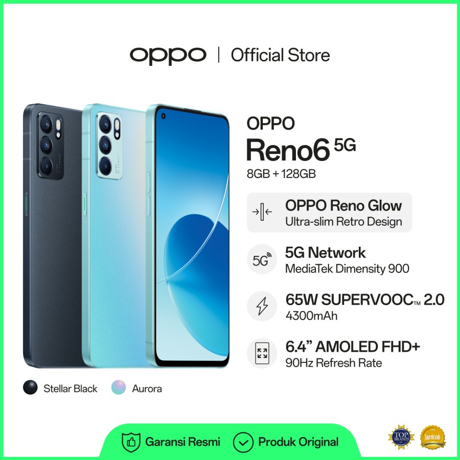 OPPO Reno6 5G Smartphone 8GB/128GB (Garansi Resmi)