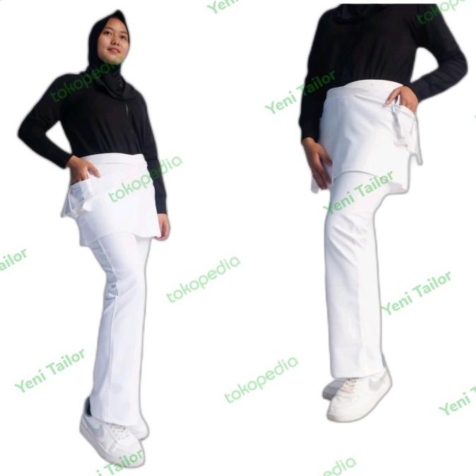 Celana Rok Senam Wanita Kantong Putih Bahan Polyester Spandex