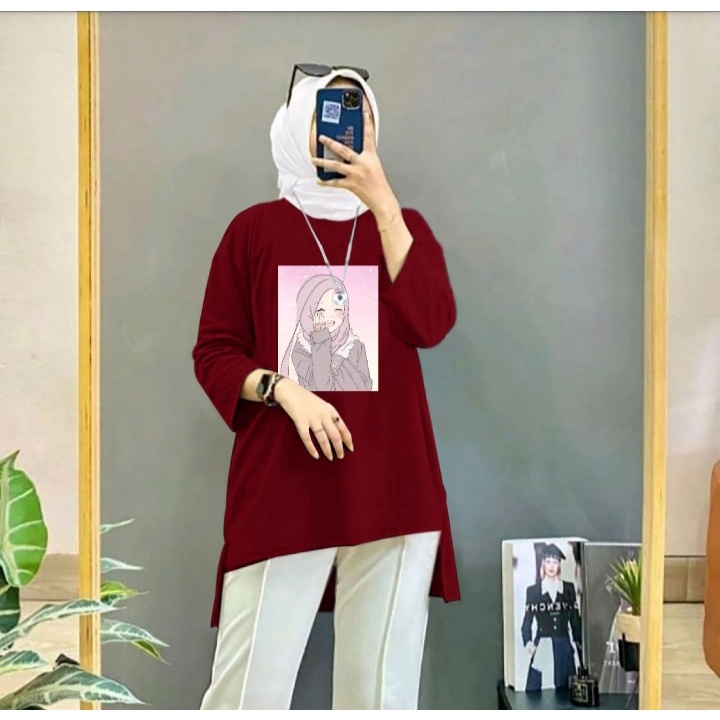 JOSJOLI_STORE/Tunik Hijab Enjoy dan Polos/Atasan Wanita Dewasa Lengan Panjang/Fit XXL