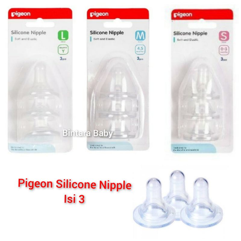 Original Pigeon Silicone Nipple / Nipple Pigeon Dot Karet Bayi Silikon Teat isi 3