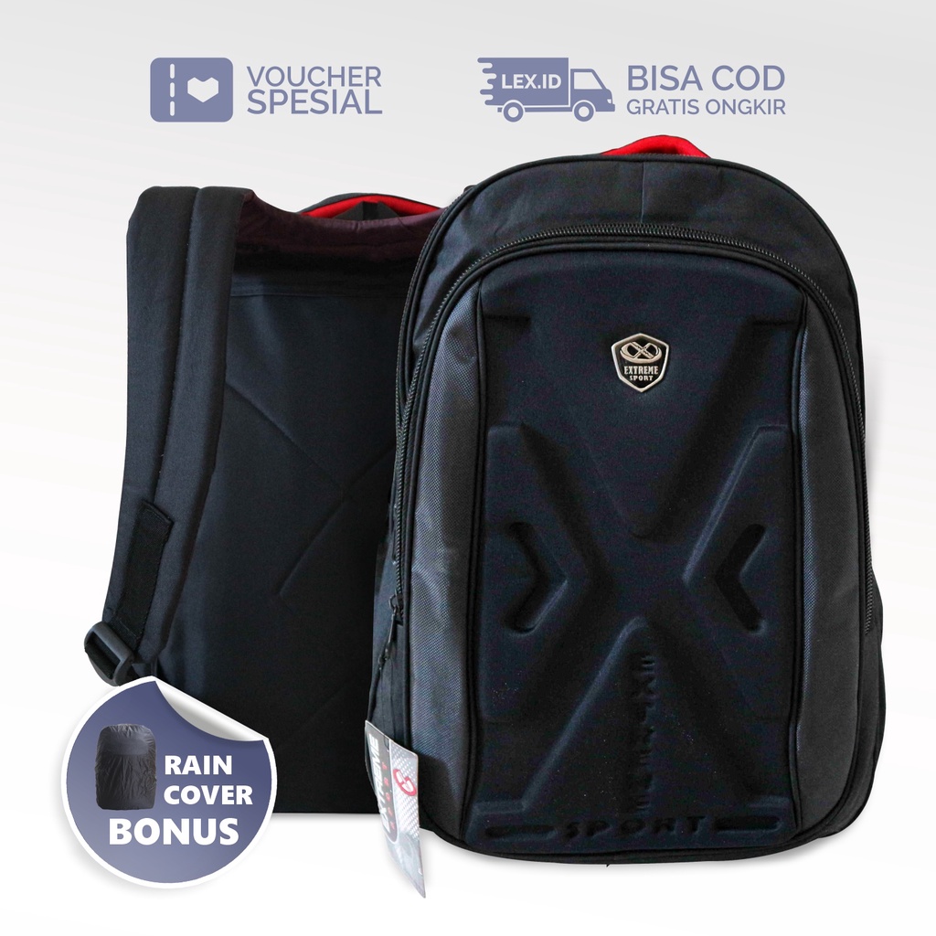 Tas Gendong Cowok SMP SMA Extreme Emboss X Hitam Backpack Punggung Pria Seminar Dinas Keren Berkualitas Awet