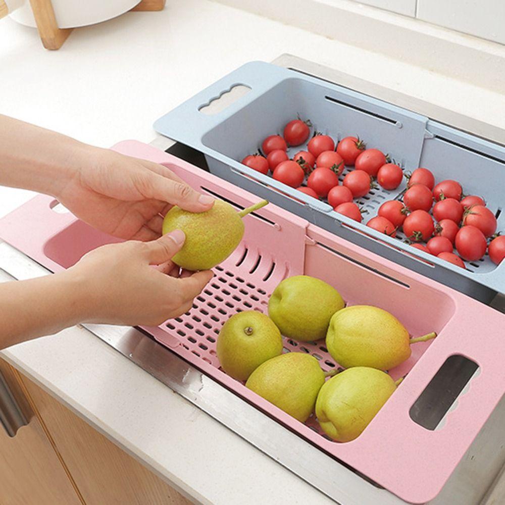 [Elegan] Keranjang Saringan Buah Makanan Ditarik Dapur Collapsible Pasta Drying Rack