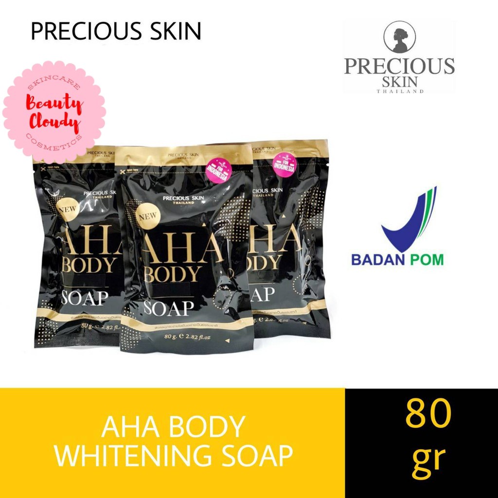 ❤️ Cloudy ❤️ Precious Skin Thailand AHA Body Booster Whitening 5x Soap Gratis Net Soap / Sabun Pemutih / AHA Soap 80g