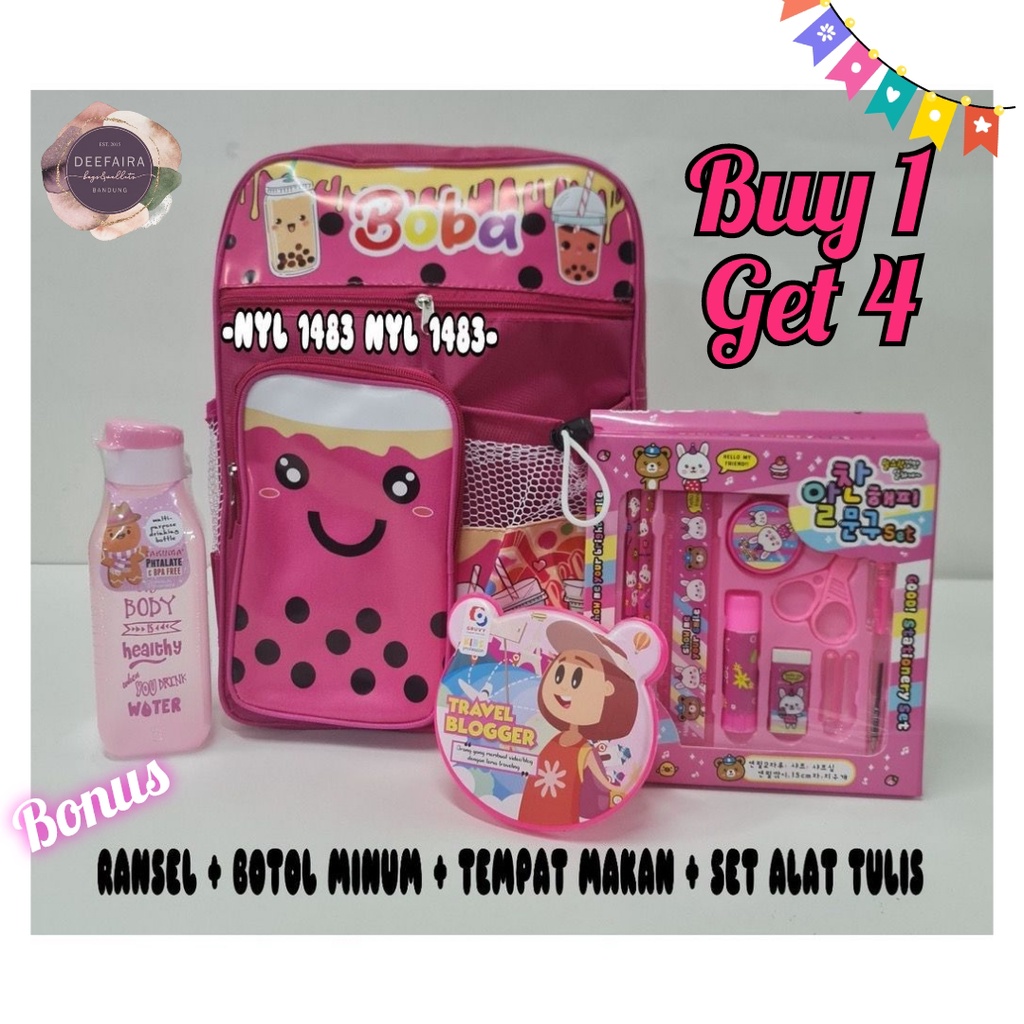 Tas Ransel Sekolah Anak Perempuan Lucu Motif B0b4 Sm1le Q1 Buy 1 Get 4 Untuk Tk Dan Sd