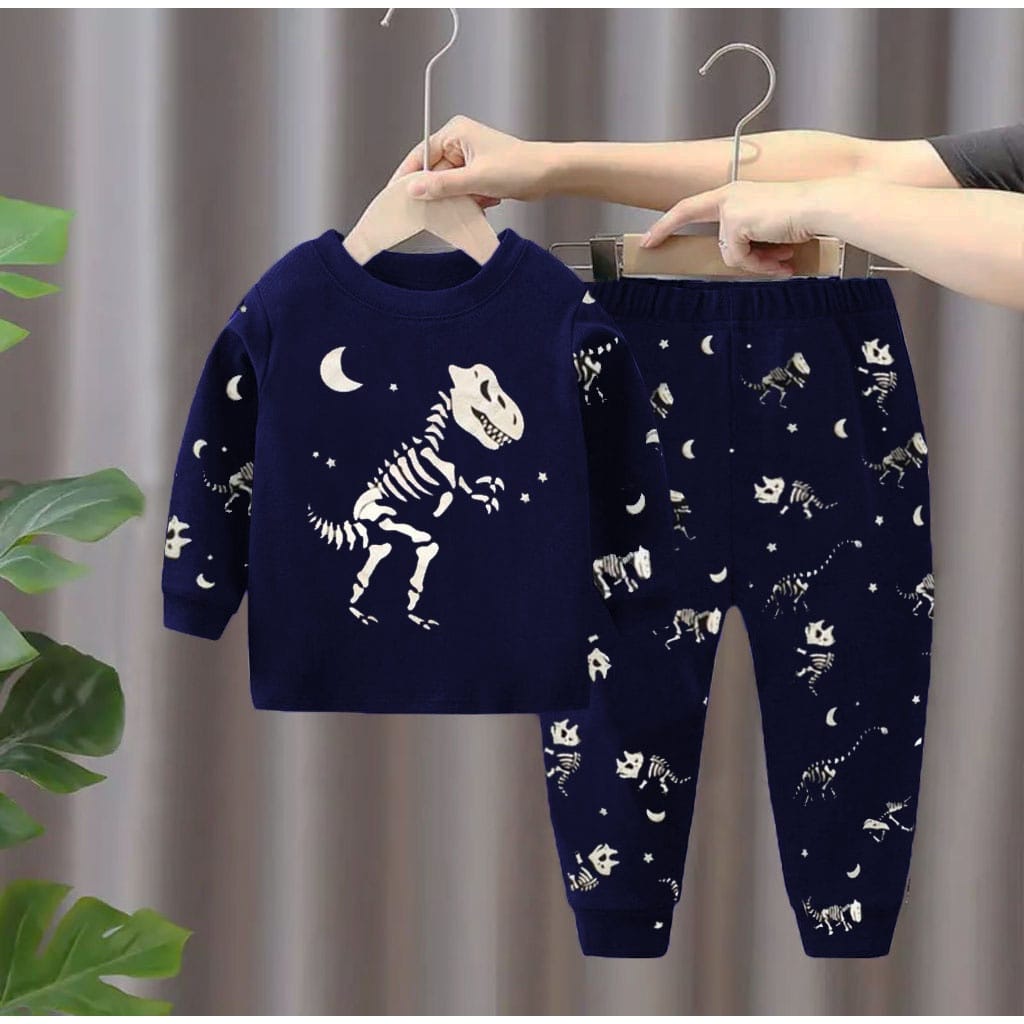 PROMO SETELAN PIYAMA KAOS LENGAN PANJANG ANAK MOTIF DINO 1-5 TAHUN