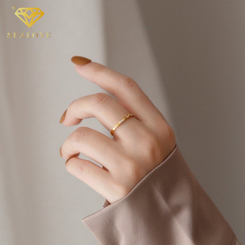 Cincin titanium wanita berlian 18k emas cicin anti karat dan anti luntur aksesoris perhiasan Korea