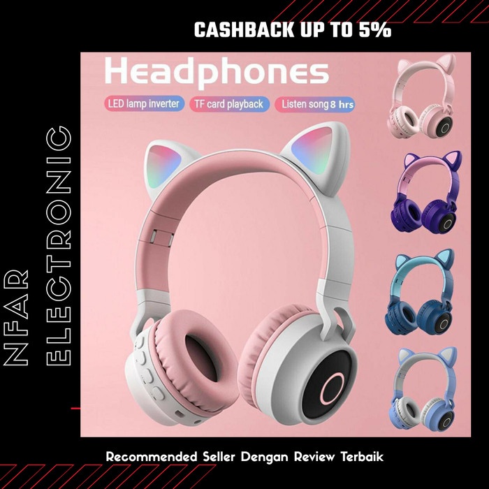 Headphone Headset Bluetooth Bando Motif Kucing Headphone Lucu Untuk Anak-Anak