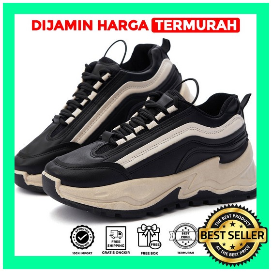Pvn Fashion Gaya Kekinian Sepatu Sneaker Sneakers Casual Wanita Cewek Dewasa Original Ori Hitam Puti